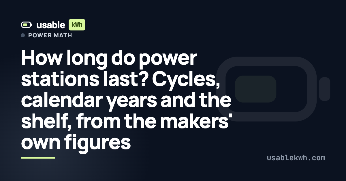 How long do power stations last? Cycles, calendar years and the shelf, from the makers' own figures