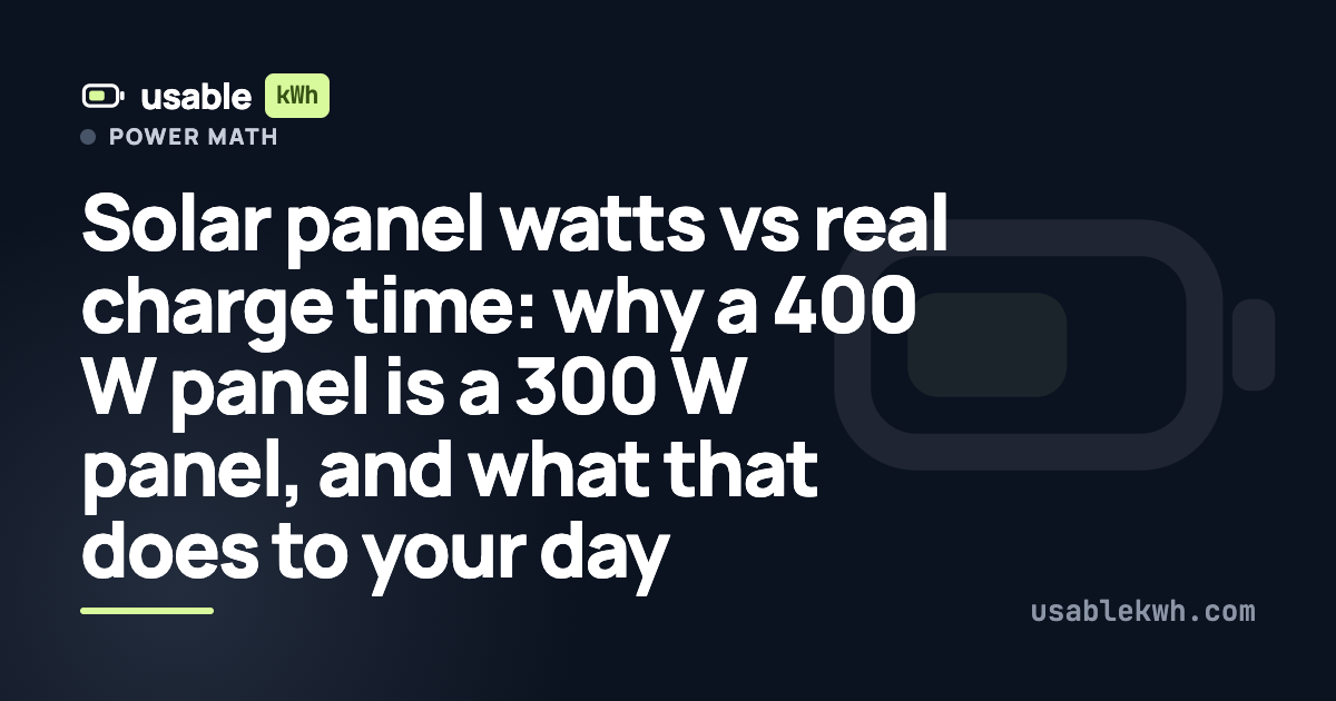 Solar panel watts vs real charge time: why a 400 W panel is a 300 W panel, and what that does to your day